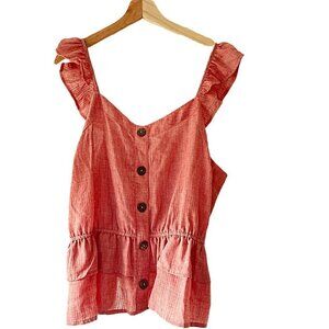 Ruffled Strap Button-Front Women's Top in Coral
